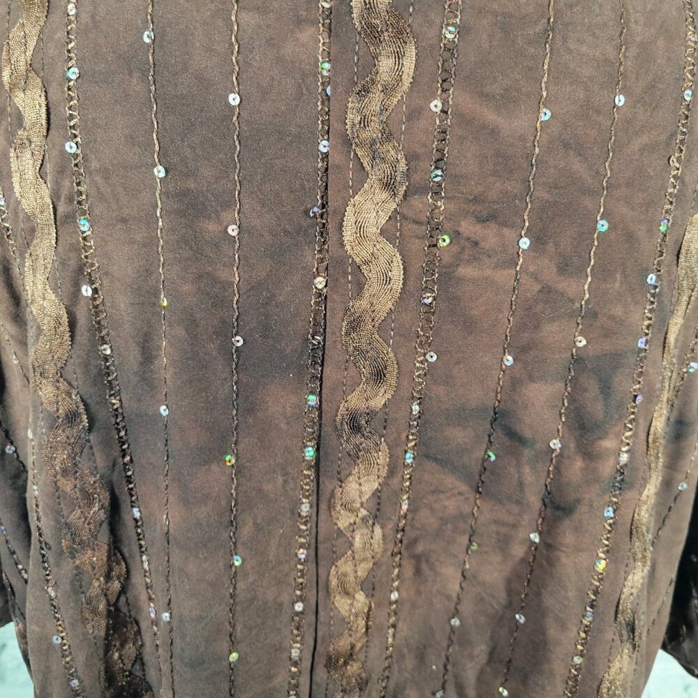 Shannon Ford Brown Tunic Top 2X Womens Asymmetric Sequin Pullover BRO13E - Picture 6 of 9